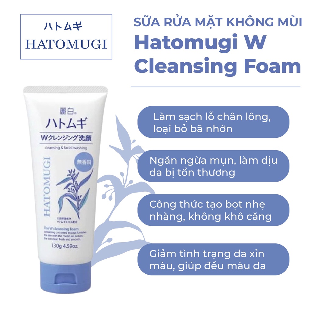 Sữa rửa mặt tẩy trang, dưỡng ẩm, trắng da Ý Dĩ Hatomugi Cleansing & Facial Washing 130g