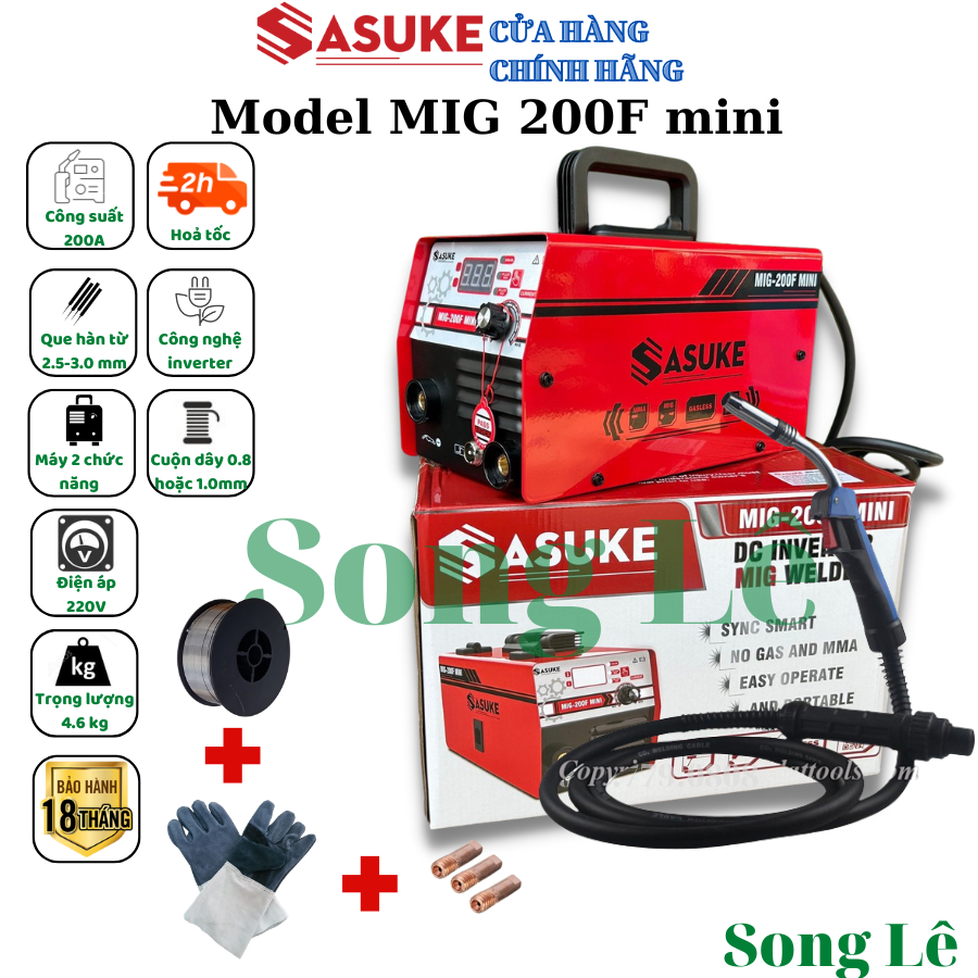 Máy hàn Mig không dùng khí 2 chức năng Sasuke mig 200f mini mẫu mới 2022