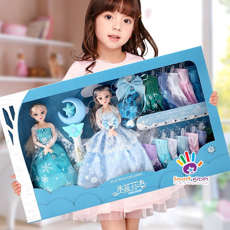 Búp bê elsa, búp bê barbie, búp bê kèm túi phụ kiện trang điểm quần áo