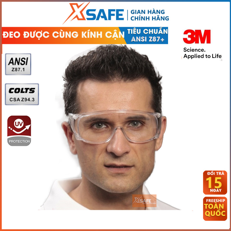 Kính bảo hộ 3M Tour-Guard V kính chống COVID, phòng dịch, chống bụi, tia UV, chống hóa chất đeo được cùng kính cận Mắt kính trong suốt, bảo vệ mắt trong y tế, lao động, đi xe máy (màu trắng) - Sản phẩm chính hãng XSAFE