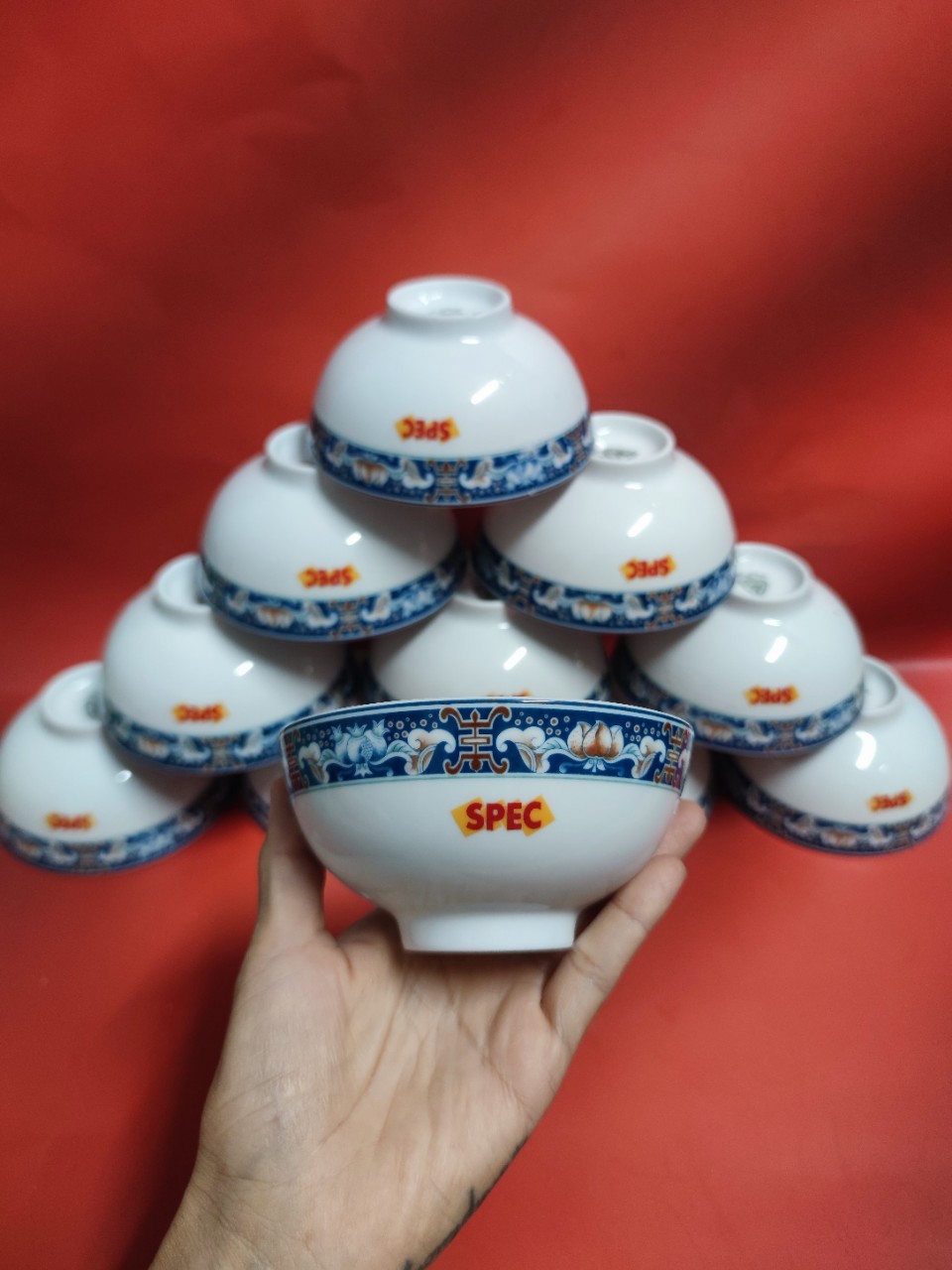 Bộ 10 chén sứ phước lộc thọ Minh Long - bộ 10 chén sứ minh long