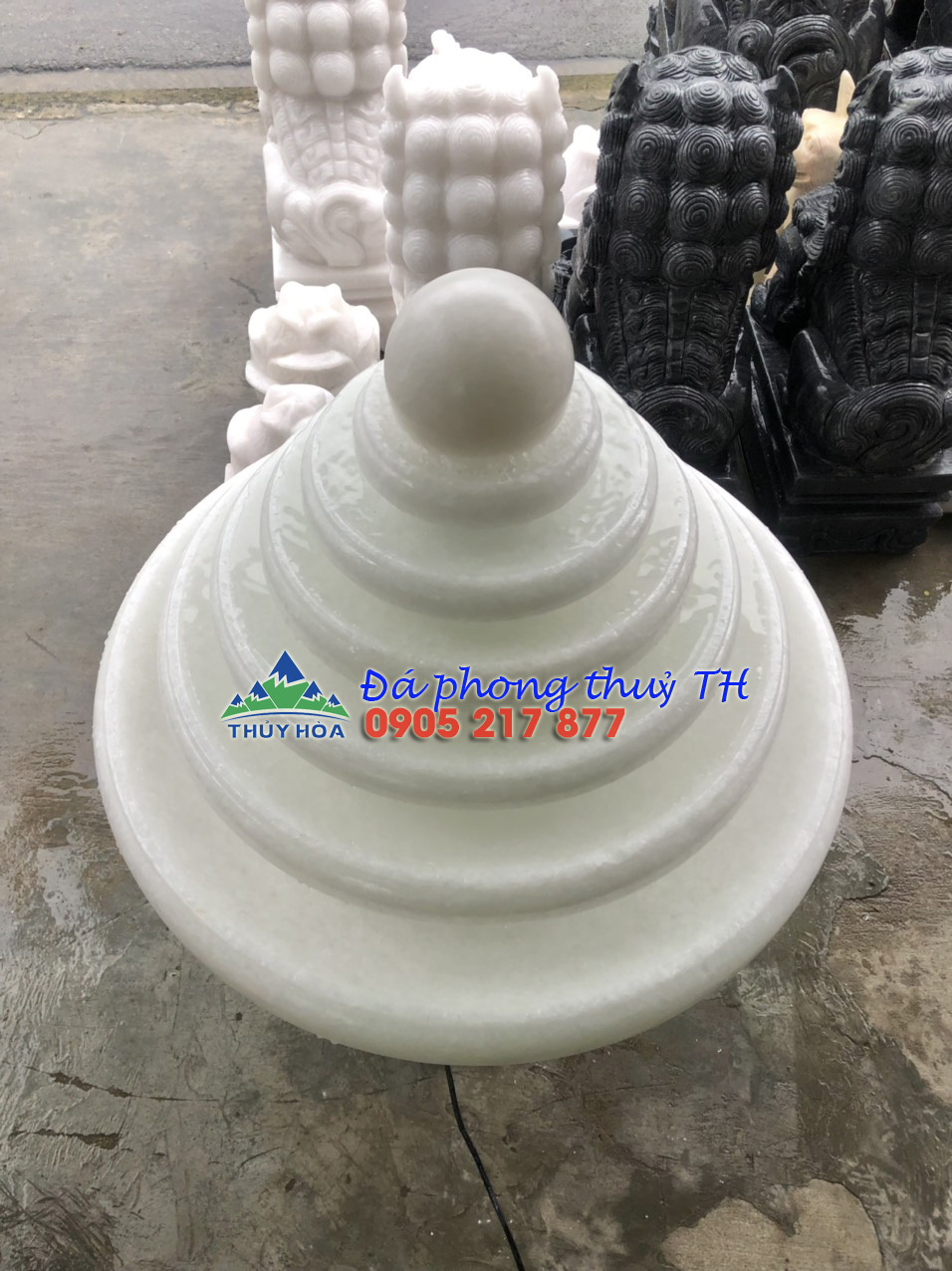 Thác nước phong thủy luân hồi, Đài Phun nước đá cẩm thạch trắng trang trí nhà, sân vườn - Cao 80 cm