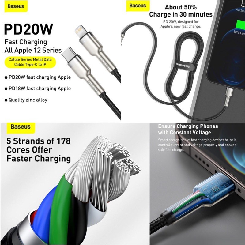 Cáp sạc nhanh Baseus Metal Data Cable Type-C to Lightning PD 20W - IEG008211112
