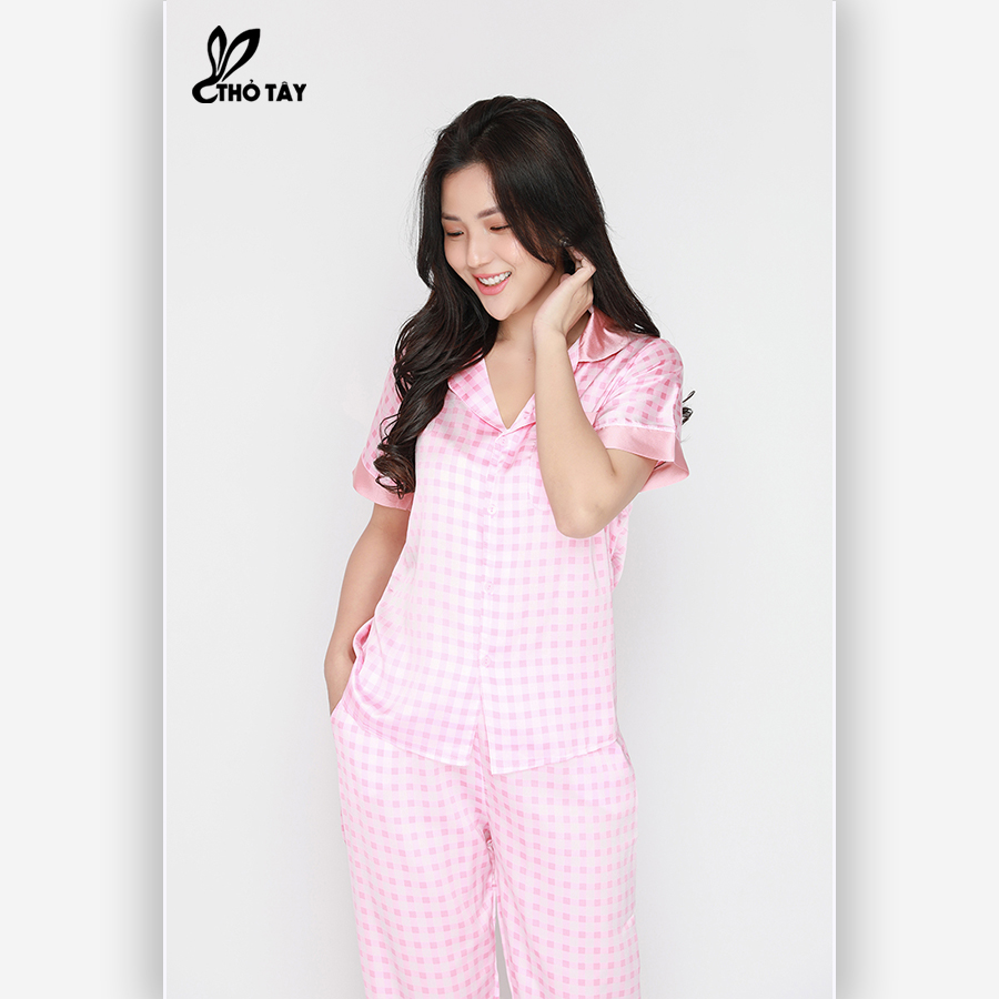 Đồ Ngủ Pijama Lụa Satin Dài Họa Tiết - THỎ TÂY DB255B251
