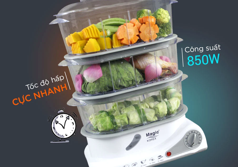 Magic Korea A61 3-Layer Multi-Function Food Steamer (Large Capacity 10.5 Liters) Capacity 850W Genuine Product