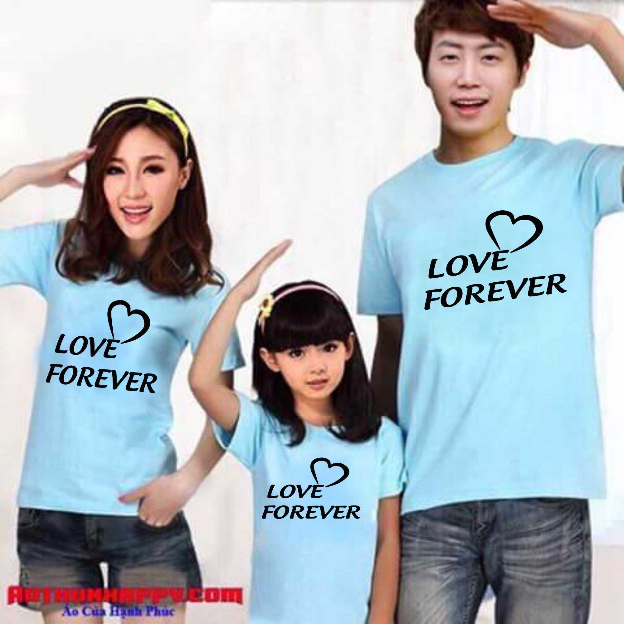 sét áo gia đình màu cam LOVE FOREVER có áo bigsize, áo team nhóm đi biển gia đình chất đẹp giá sĩ