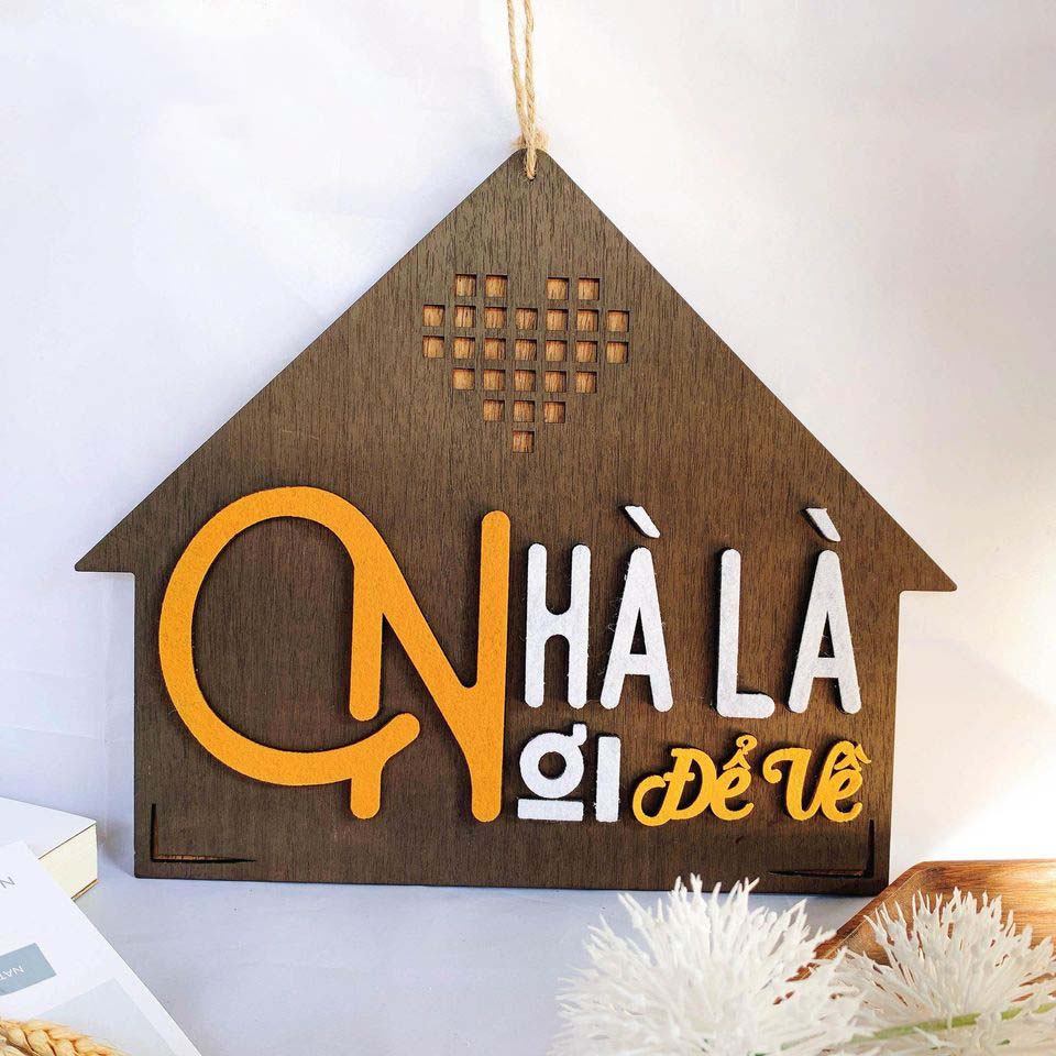 Bảng gỗ decor trang trí NGÔI NHÀ HẠNH PHÚC (bảng gỗ trang trí DNDecor + quà tặng giá 17.000đ)