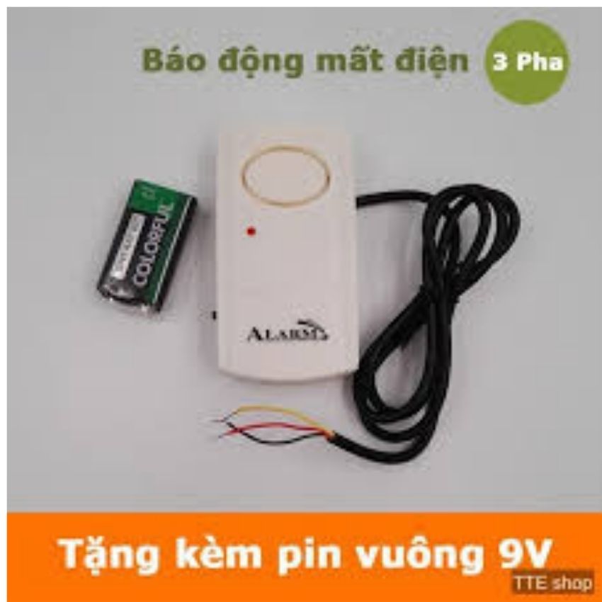 Báo động mất điện và có điện kép 220v 380V điện 3 pha tặng kèm pin 9V