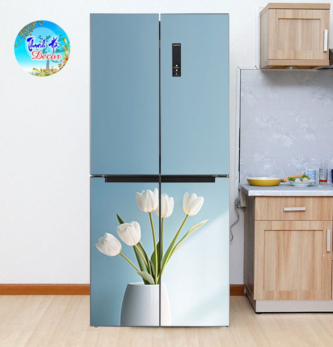Decal dán Tủ Lạnh bình hoa tulip 3d chất liệu cao cấp