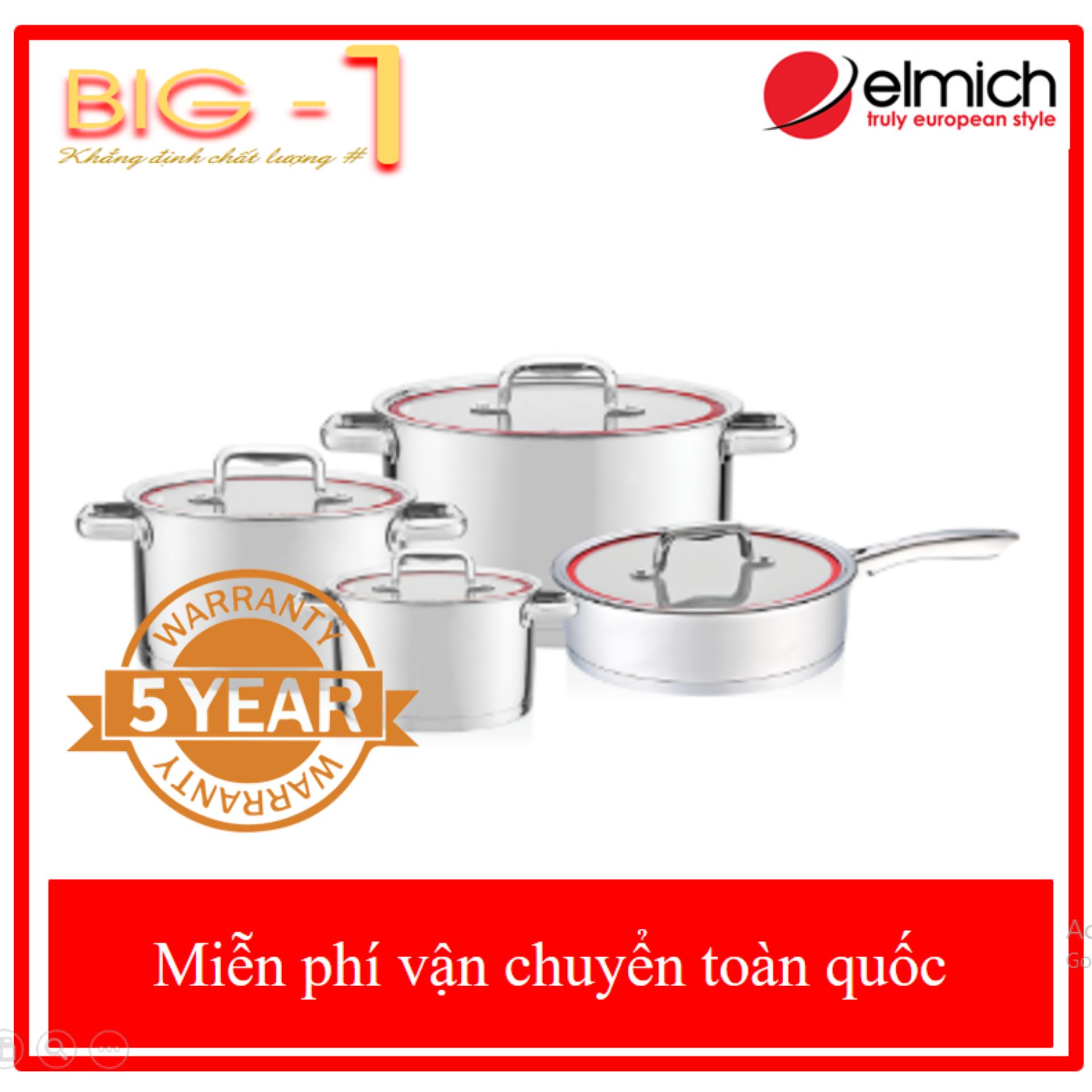 Bộ Nồi Chảo Inox Elmich Praha EL3338 - Bảo Hành 5 Năm