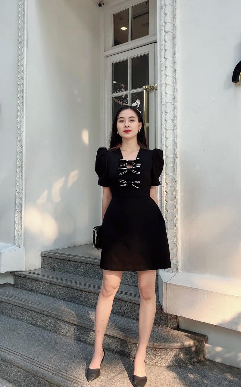 Đầm tay bồng nơ đen Emily - MAIIMER