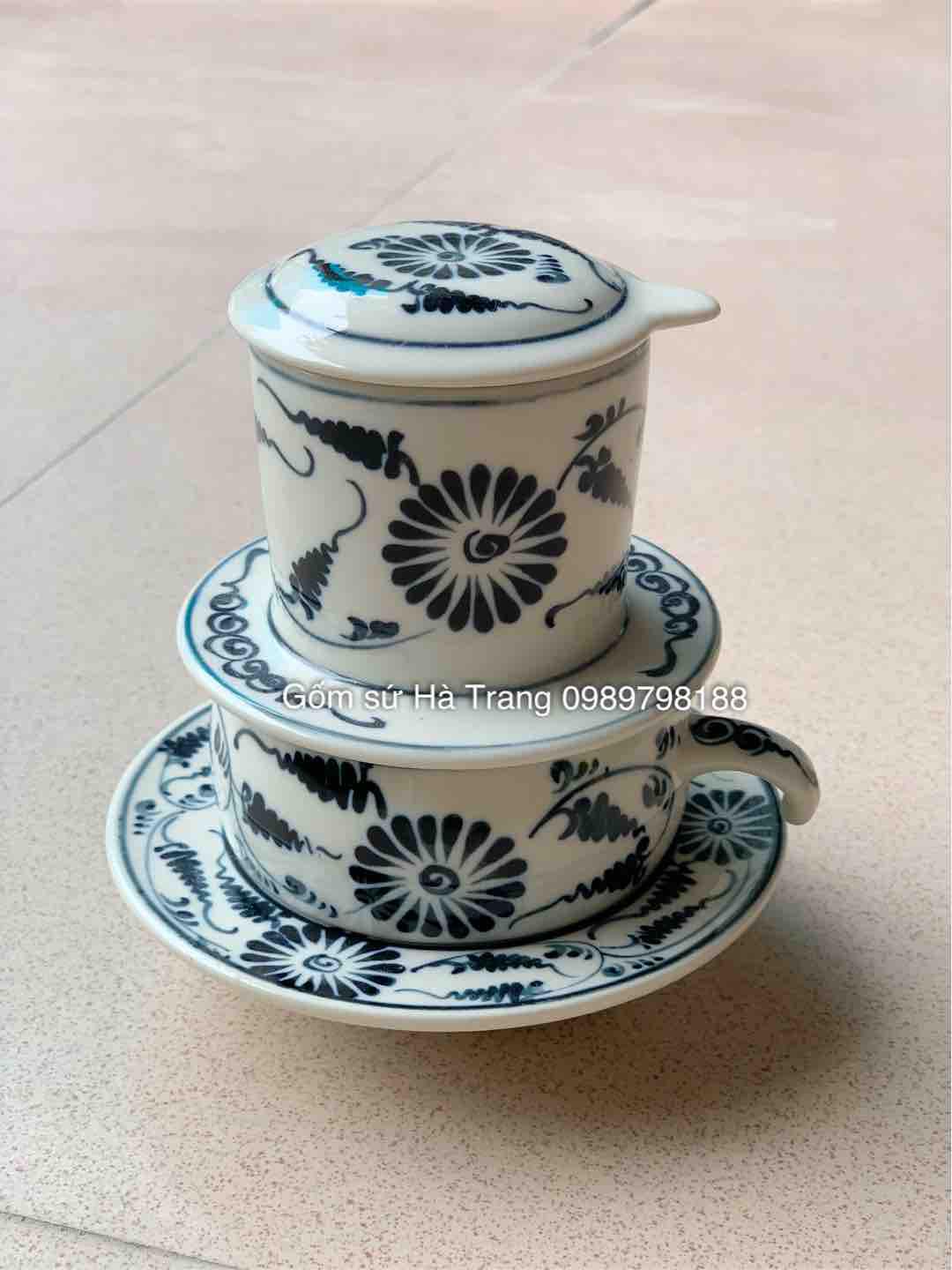 Phin pha cafe gốm sứ Bát Tràng vẽ cúc
