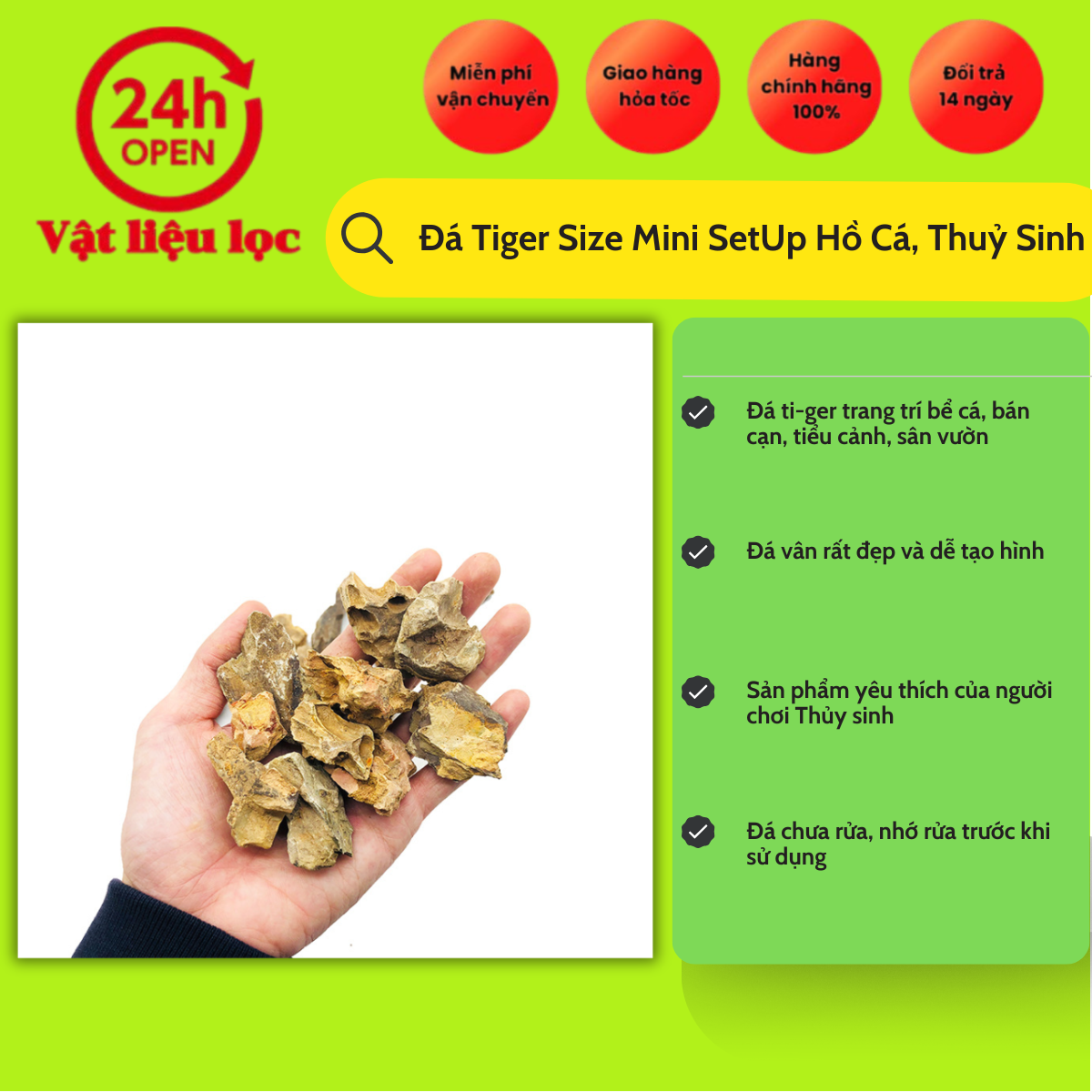 Đá Tiger Size Mini SetUp Hồ Cá, Thuỷ Sinh (túi 1kg)