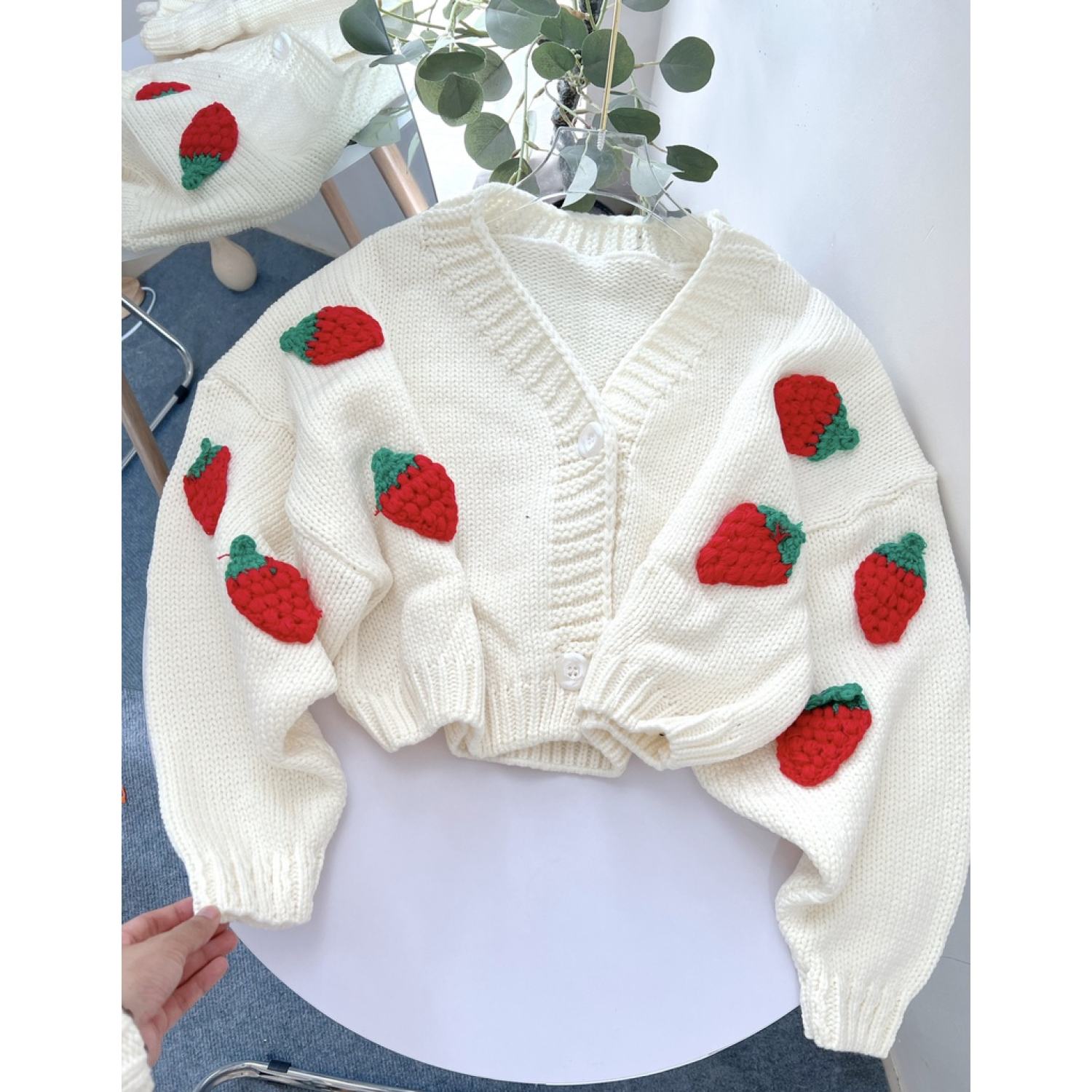 Áo len cardigan croptop nữ dưa hấu
