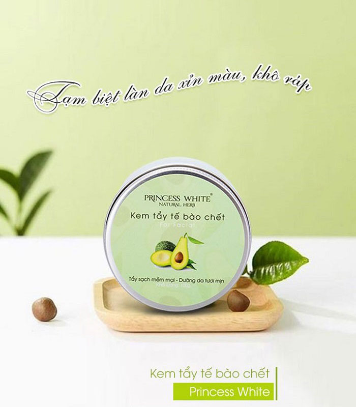 Kem Tẩy tế bào chết mặt từ Trái Bơ Princess white 150g loại bỏ bụi bẩn, mụn đầu đen trên da