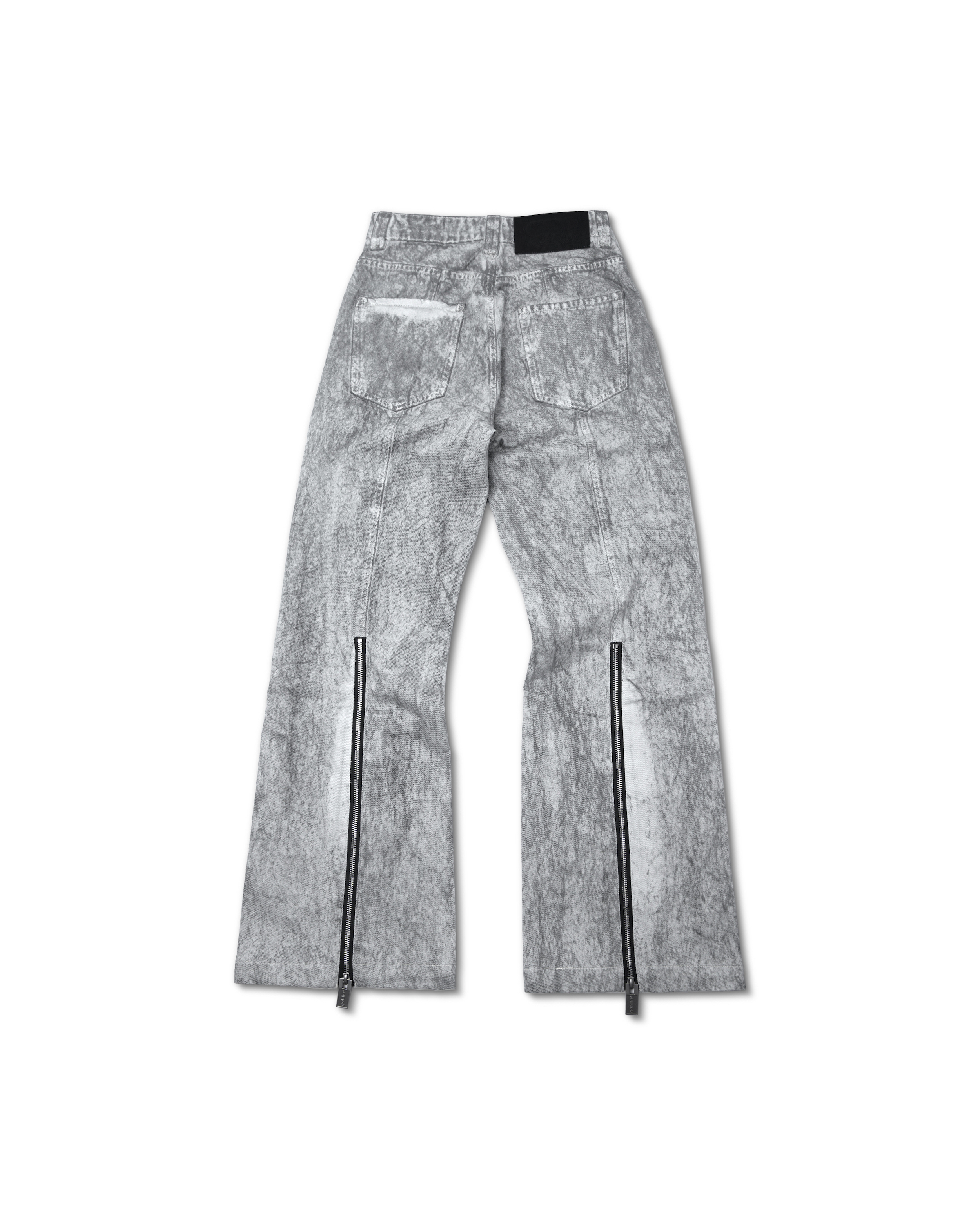 ZIPPED GREY WASHED DENIM PANTS