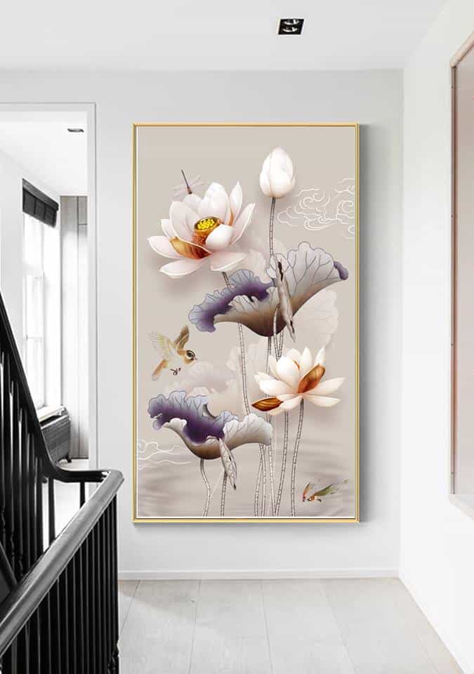 Tranh dán tường 3d hoa sen SN72 (Kích thước : 80x125cm)