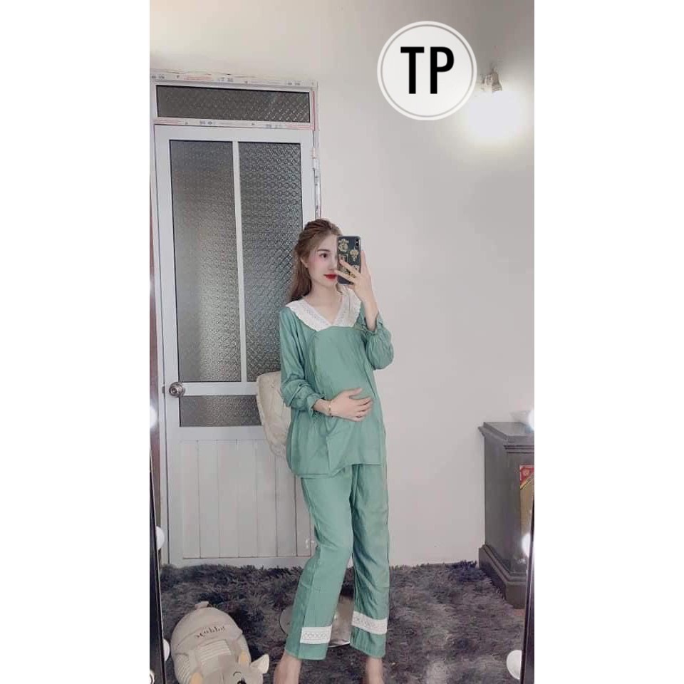 bộ đồ bầu kết hợp sau sinh chất lanh lụa mềm,nhẹ( ảnh thật)