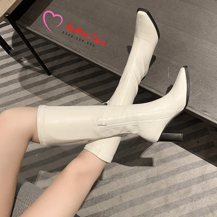 Bốt/Boots Đùi Da Mềm Mix Khoá Cạnh Gót Vuông 8p Cao Cấp (Mã Q86)