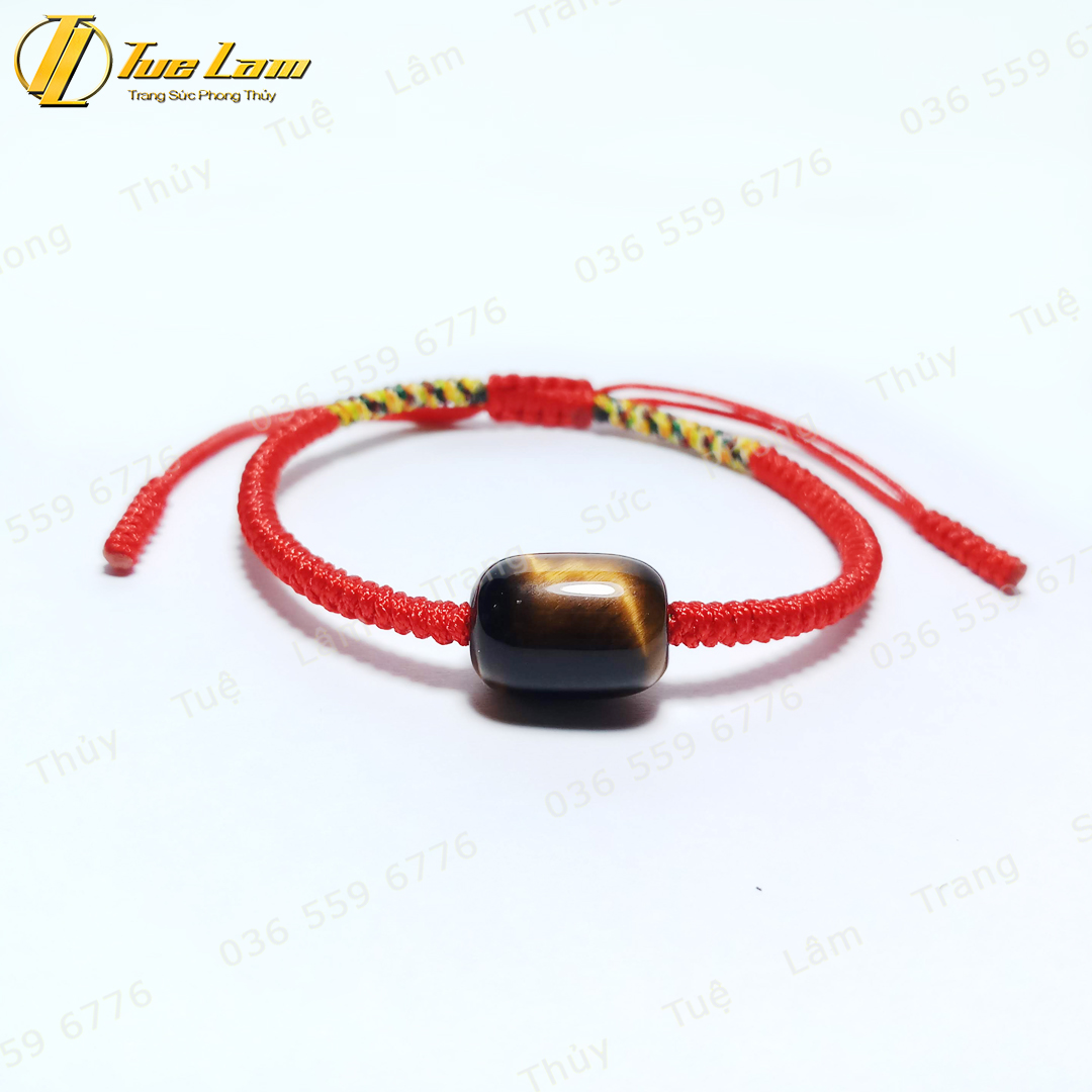Vòng tay may mắn dây chỉ đỏ bện lu thống đá mắt hổ nâu vàng hợp mệnh kim thổ - Tuệ Lâm