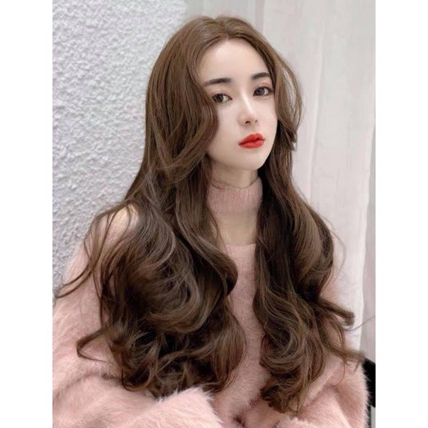 Tóc giả nữ nguyên đầu cao cấp mái bay xoăn đuôi như tóc thật tặng wig, mã 2201