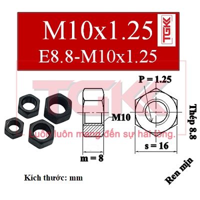 Đai ốc thép đen 8.8 ren mịn