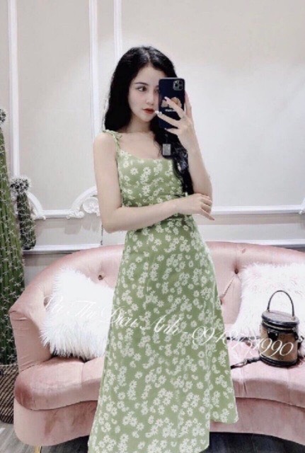 [HCM]Đầm hai dây hoa cúc không có mút ngực