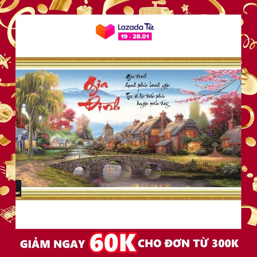 tranh đính đá GIA ĐÌNH Gia đình hạnh phúc VS042 kích thước 110x61cm