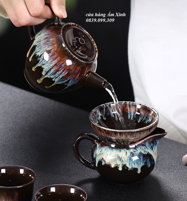 Bộ ấm chén pha trà men thiên mục Lông thỏ hỏa biến