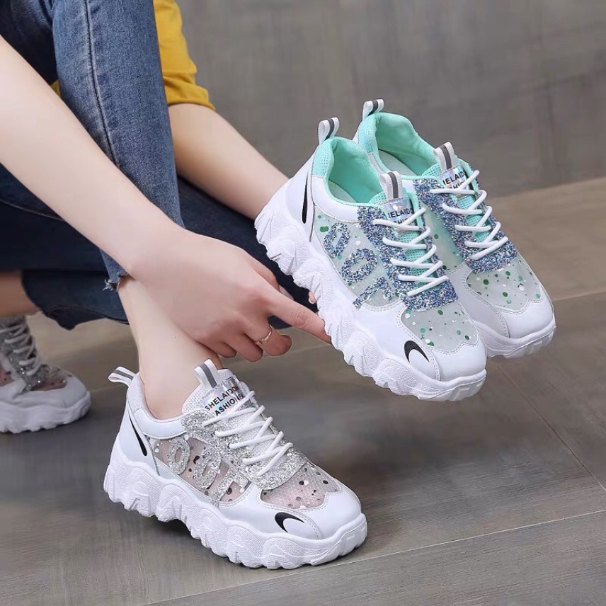 giày thể thao nữ đế răng cưa 100 đính đá lấp lánh cực đẹp hàng full box mẫu hot 2021 giá rẻ