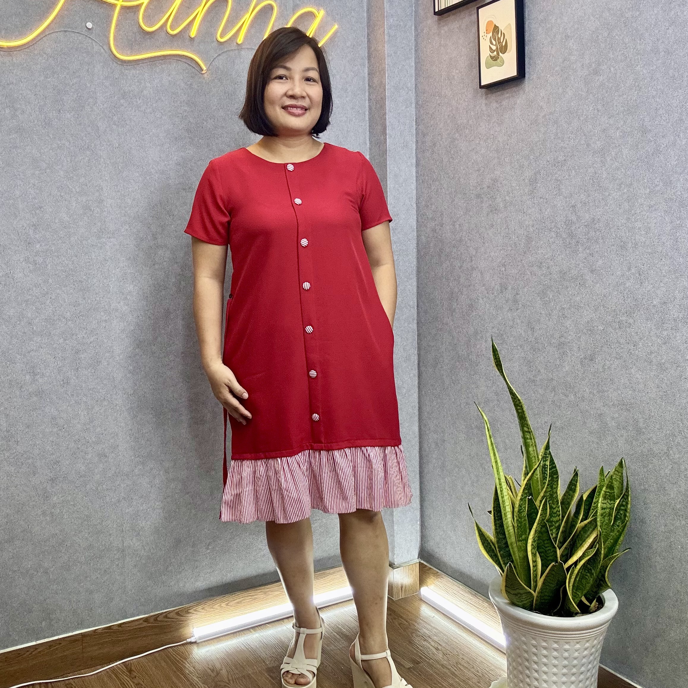 Đầm bầu công sở fom A dáng dài qua gối có size 80kg chất vải cao cấp thoáng mát mùa hè lên dáng gọn có 2 túi bên sườn