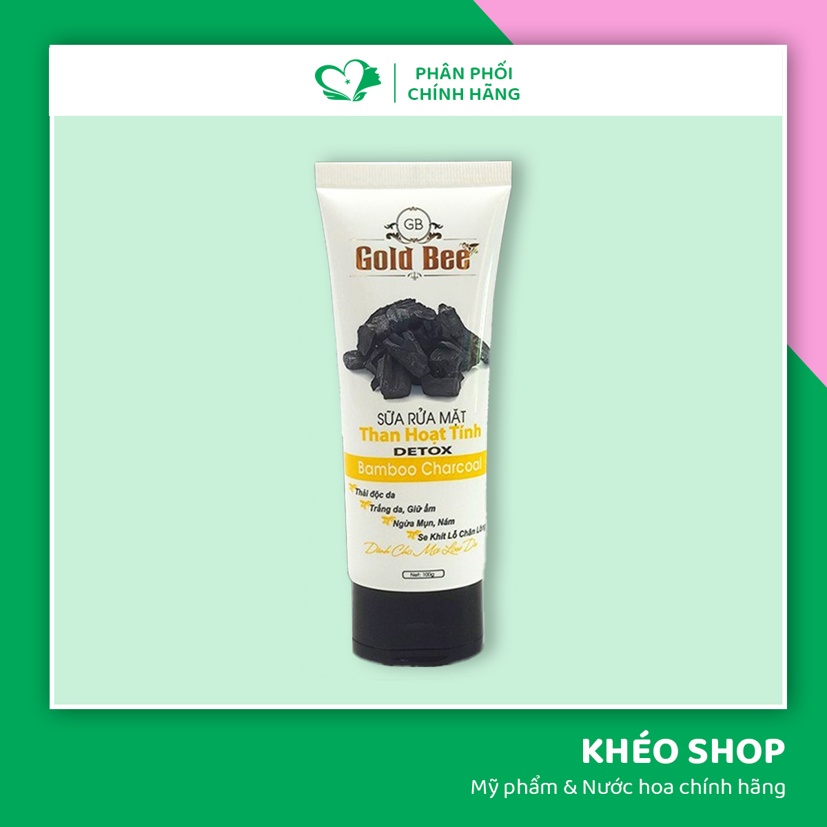 Sữa rửa mặt than hoạt tính detox gold bee bamboo charcoral - 100g