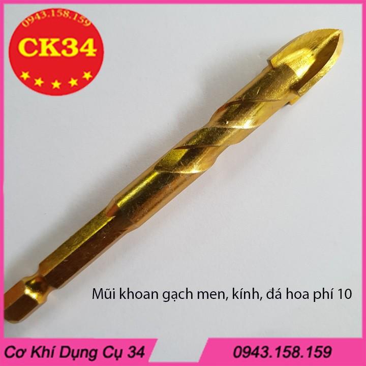 Mũi khoan kính, thủy tinh, gạch men, gạch đá hoa chuôi lục giác phi 10