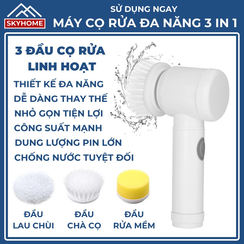Máy cọ rửa điện cầm tay đa năng, dụng cụ vệ sinh sạc usb, bàn chải vệ sinh bếp, bồn rửa mặt, đánh giày, đánh bóng, máy chà sàn điện cầm tay với 3 đầu thay thế, máy đánh sàn cầm tay pin 1500mAh, dùng được 4h