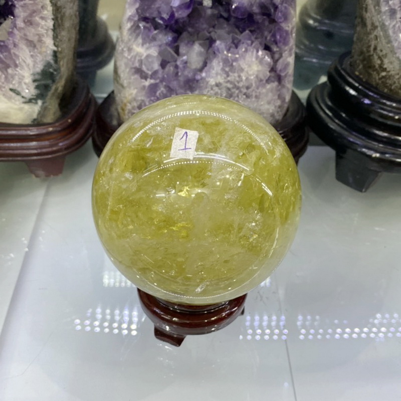 Quả cầu thạch anh vàng phong thủy, đá thạch anh