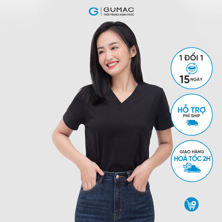 Áo thun cổ tim nữ trơn GUMAC ATC04006