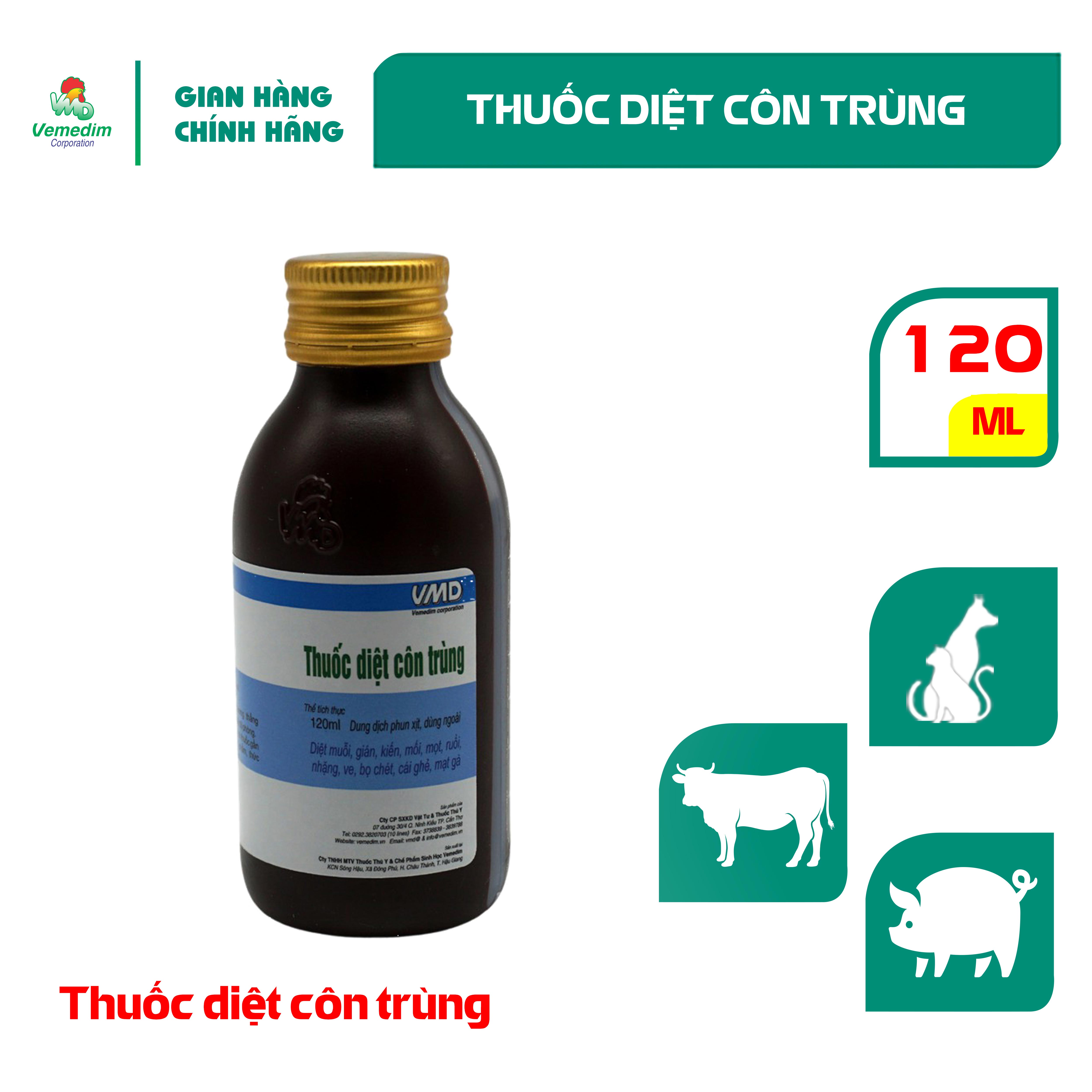 "Hoàn tiền đến 10%" Vemedim Thuốc diệt côn trùng như muỗi, gián, kiến, mối, mọt, ruồi, nhặng, ve, bọ chét, cái ghẻ, mạt gà, chai 120ml