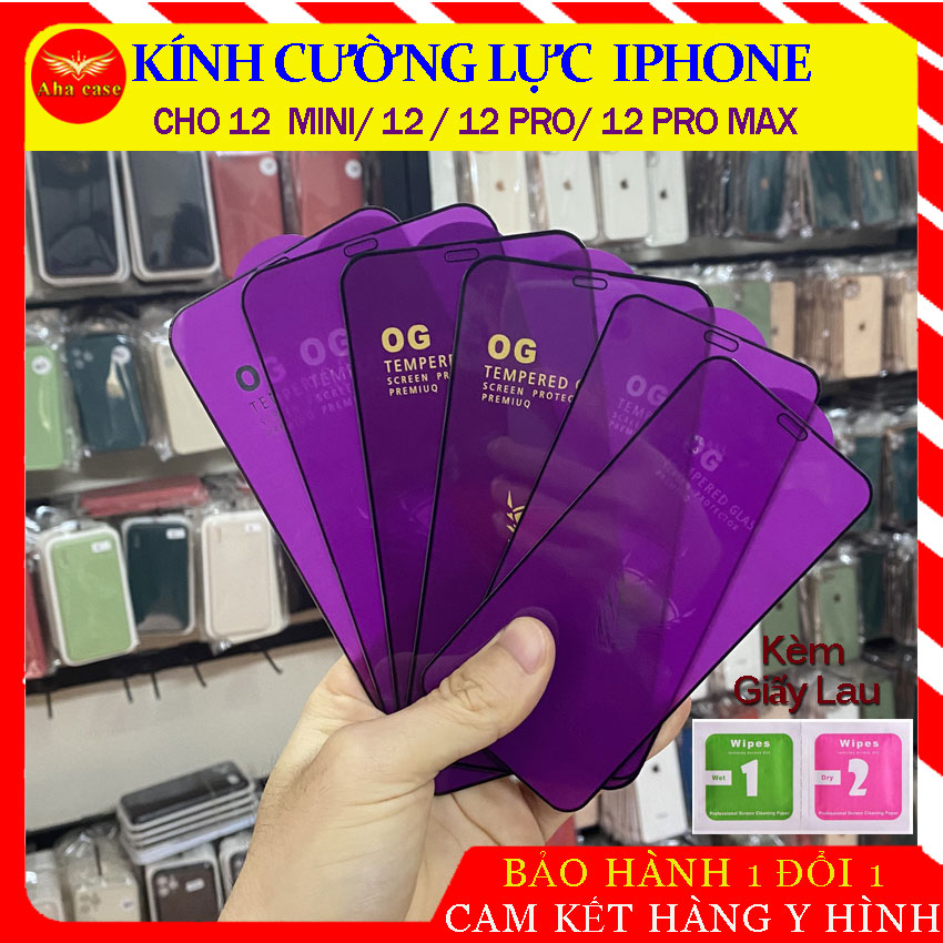 [Loại Xịn] Kính Cường Lực Iphone 12, ip12 MINI, 12 Pro, 12Pro Max Full Màn OG tím cực chất, kính trong, không bám rít, giảm bám vân, bụi, không thấm nước, miếng dán màn hình điện thoại