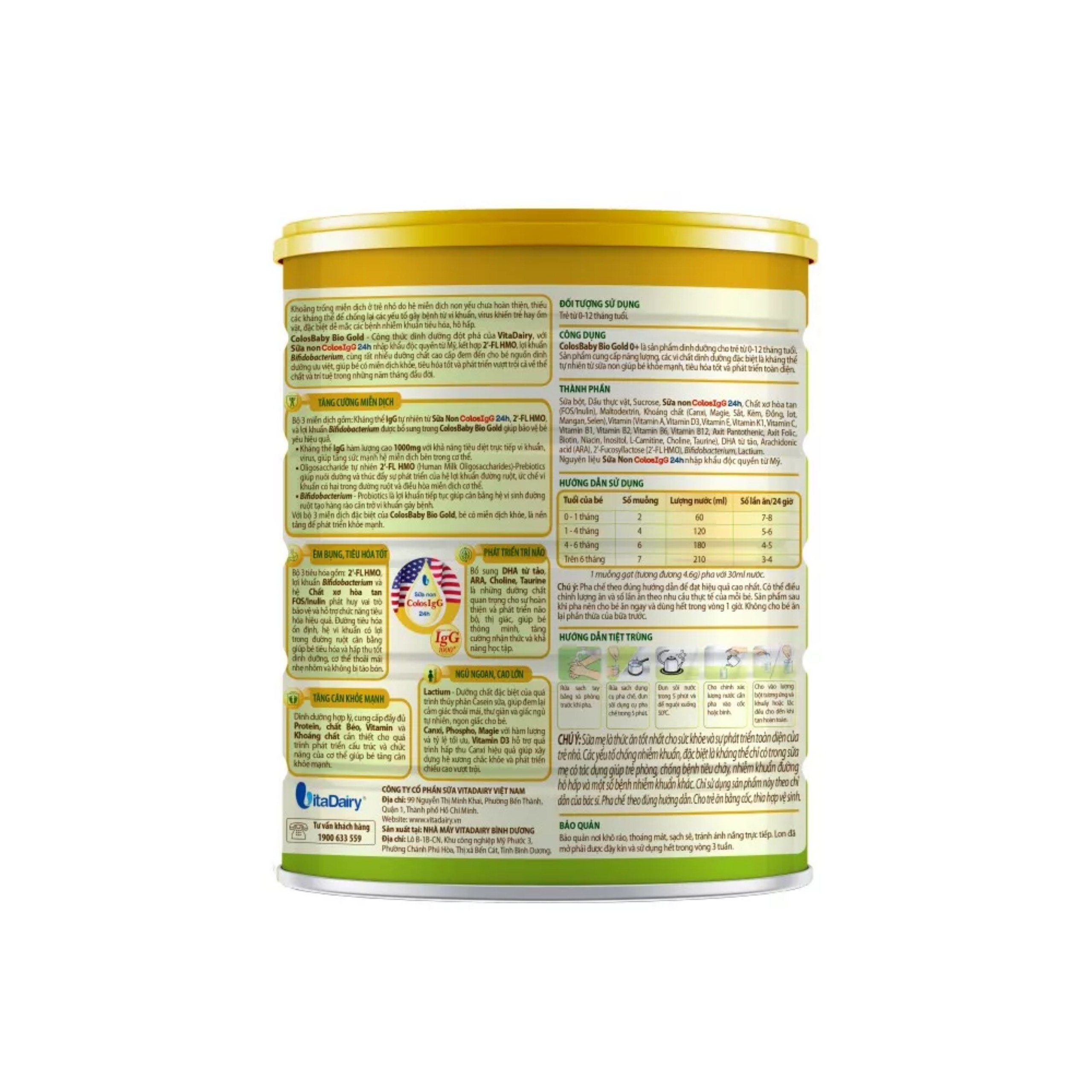 (HSD T10-2027) (Quét Mã QR Tích Xu) Sữa Bột Vitadairy Colosbaby Bio Gold 0+ 800g.