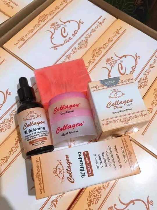 ( Chính Hãng Giá Sỉ ) BỘ 4 MÓN COLLAGEN PLUS VIT E ( Serum + Kem ngày + Kem đêm + Soap )