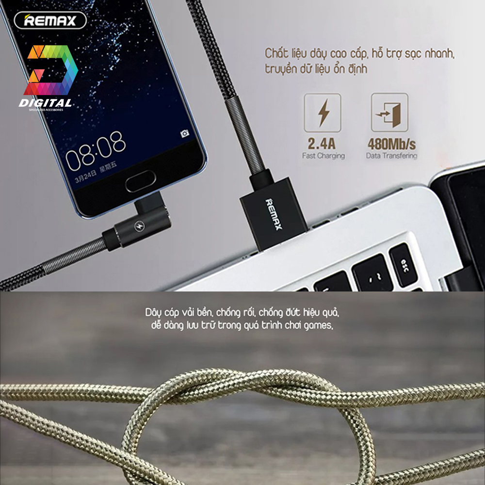 Cáp remax rc-119i sạc nhanh iphone ipad dây dù gập chống gãy