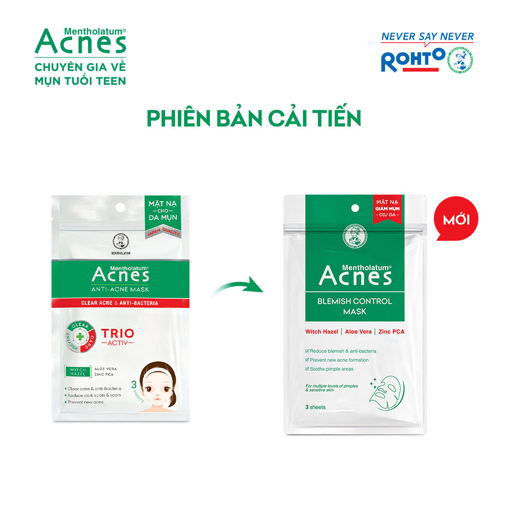 Mặt Nạ Giảm Mụn Dịu Da Acnes Blemish Control Mask 65g (3 Miếng)