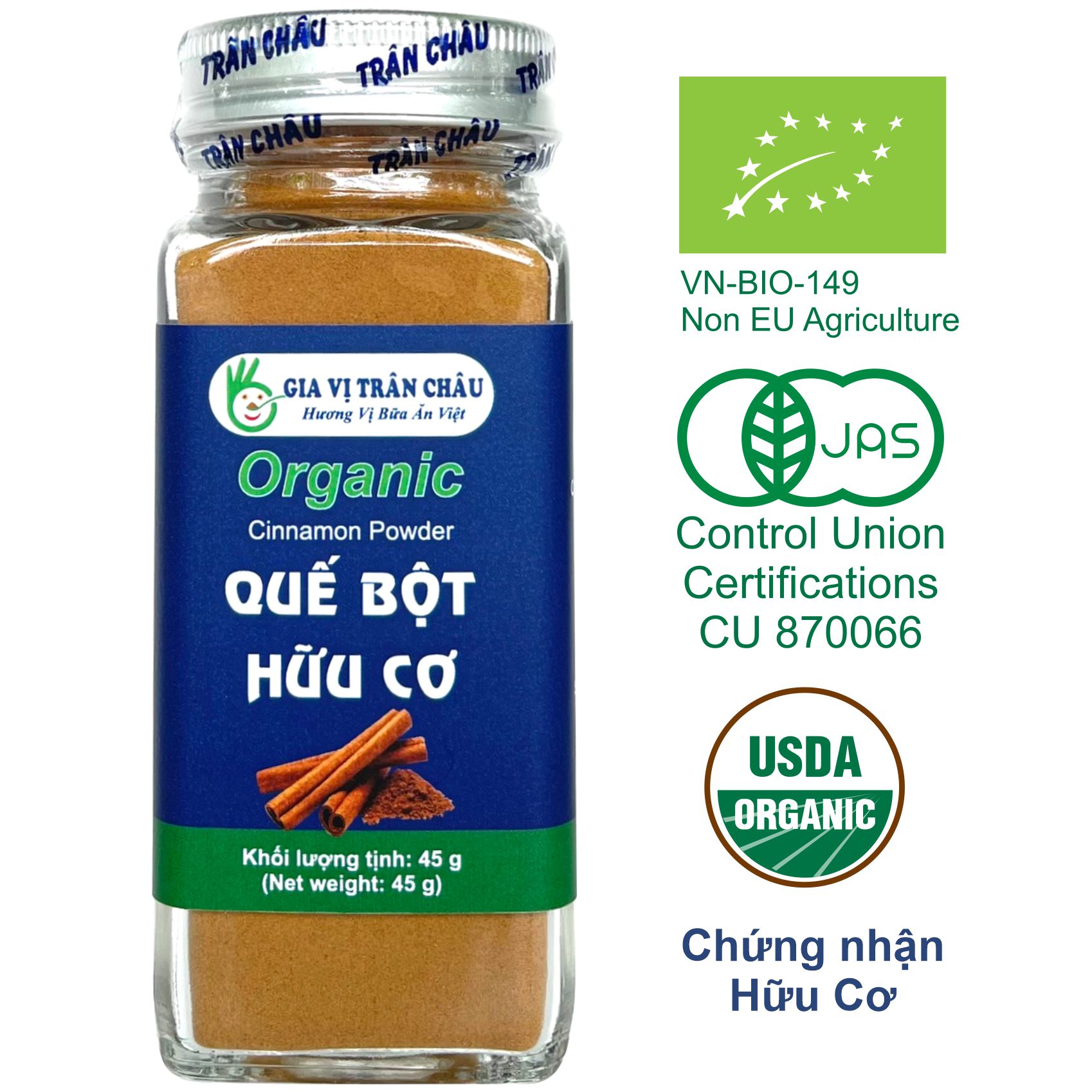 Quế bột hữu cơ Trân Châu hũ 45g