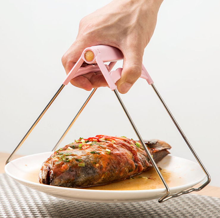 Dụng cụ kẹp gắp BÁT ĐĨA chống nóng thông minh, khay inox kẹp đồ nóng nhà bếp đa năng