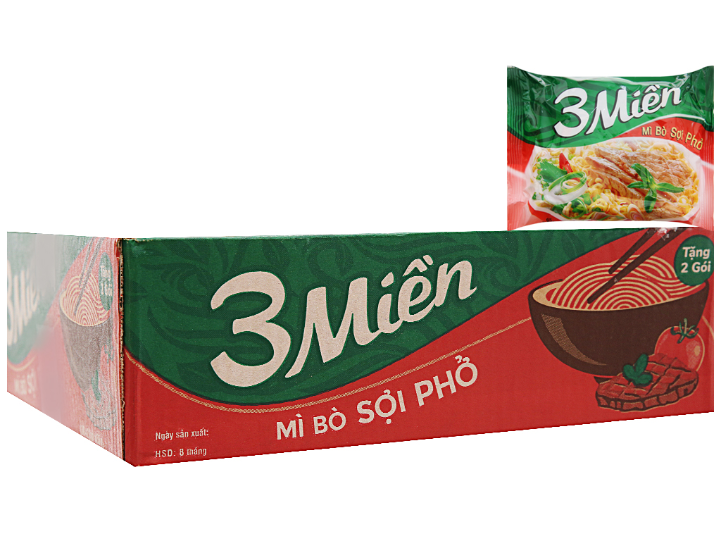 Thùng 30 gói mì 3 Miền bò sợi phở 65g