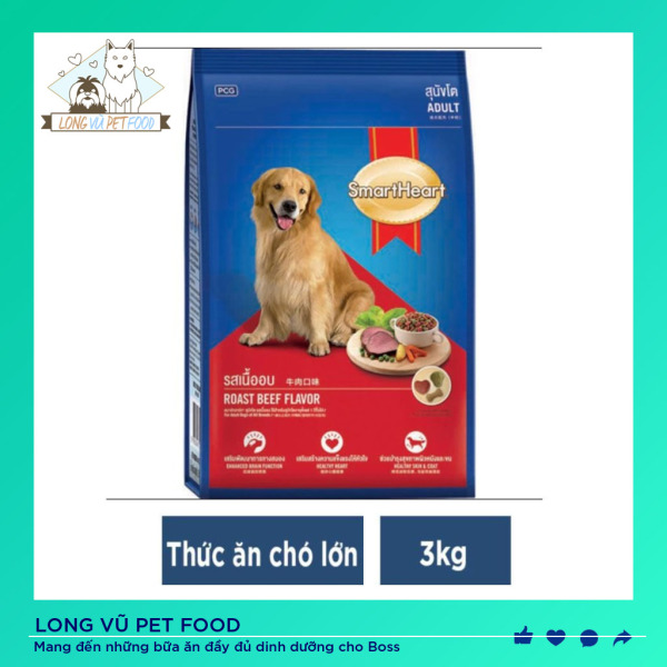 Thức Ăn Cho Chó Hạt Smartheart Adult 3kg Vị Bò Dành Cho Chó Lớn  - Long Vũ Pet Food