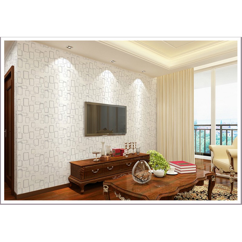 Decal giấy dán tường ô vuông trắng