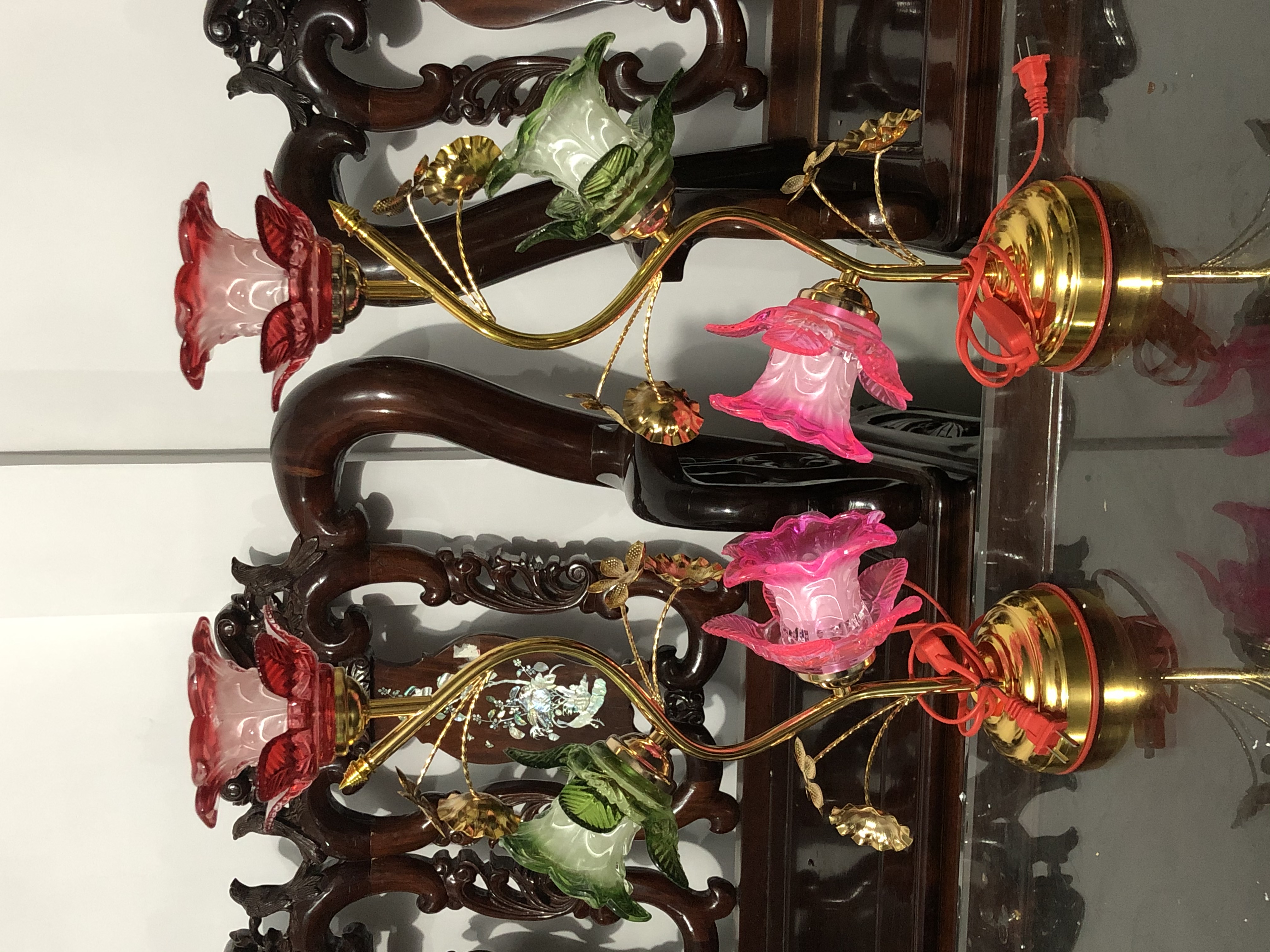 Đèn thờ pha lê 3 bông 45cm (1 cặp)
