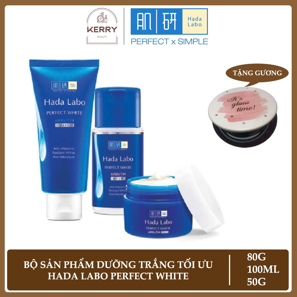 Bộ 3 sản phẩm Hada Labo Perfect White (Kem rửa mặt 80g + Dung dịch dưỡng 100ml + Kem dưỡng 50g)