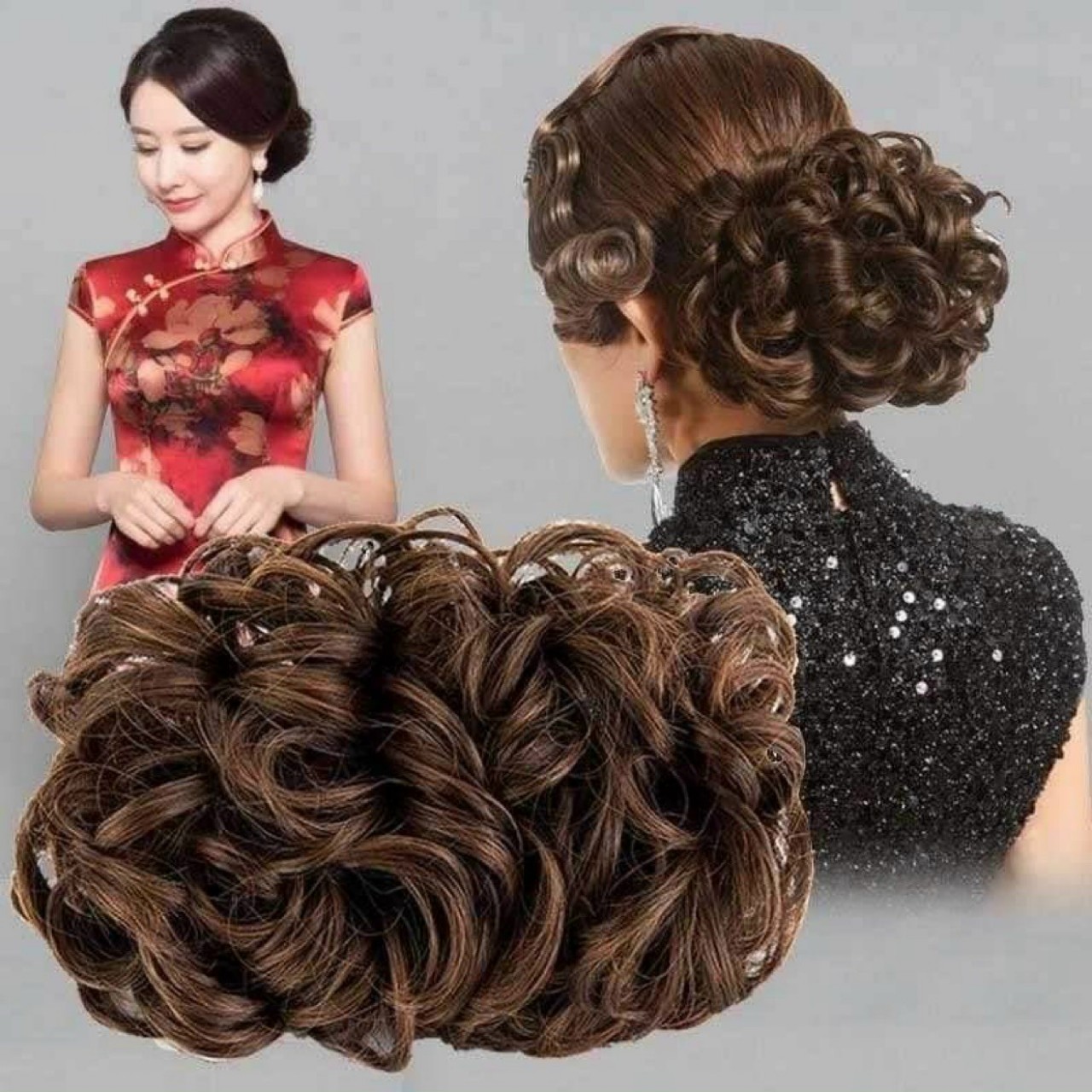 Tóc giả búi phu nhân tóc mềm như tóc thật